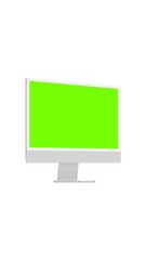 Wall Mural - Animated mockup of computer monitor with green screen zoom effect, shown from side perspective view on white background. Ideal for branding, product display, design templates and digital presentations