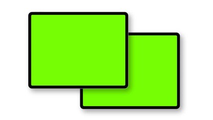 Wall Mural - animated mockup of two tablet computers with horizontal green screens, front view, isolated on white