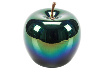 Iridescent green apple isolated on transparent background, decorative fruit object for modern home decor and seasonal display