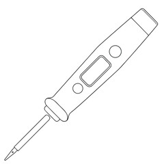 Line drawing of a digital soldering iron with a display screen and buttons electronic tool