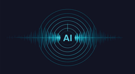 AI text with sound wave illustration artificial intelligence concept for technology and digital transformation isolated on dark background on transparent background