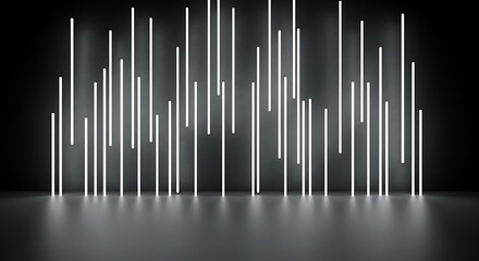 Canvas Print - Vertical Neon Light Tubes Array on Dark Reflective Surface lights