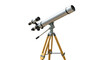 © Miguel - Silver telescope on wooden tripod isolated on transparent background, astronomical instrument for stargazing and space exploration