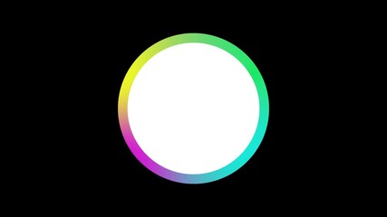 Wall Mural - Animated colorful circle frame with liquid effect. Banner with white copy space. Vector illustration isolated on black background. Looped video. 