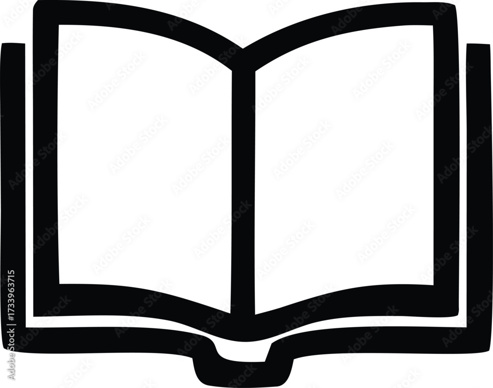 Simple hand-drawn open book icon symbol represents knowledge learning ...