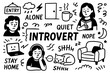 © FriskySloths - Introvert doodle with stay home, cancelled plans, personal space and quiet lifestyle symbols, Transparent Background