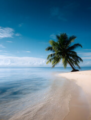 Wall Mural - A coconut tree stands out against a quiet beach and clear skies.