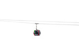 A ski lift cabin with skis and snowboards on cables. Isolated on a transparent background. PNG