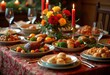 © Yaraslava - Elegant Traditional Holiday Feast Table Decoration With Festive Dishes Utensils And Seasonal Accents