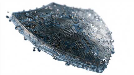 Advanced technology cyber security shield with intricate circuit design provides powerful digital protection from online threats and ensures data privacy