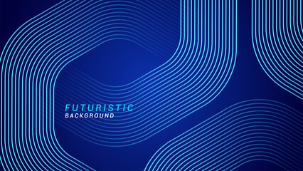 Wall Mural - Abstract futuristic technology concept background. Shiny geometric line pattern on a dark blue background. Suitable for posters, covers, banners, presentations, websites, and flyers.