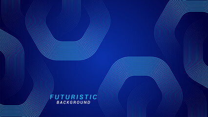 Wall Mural - Abstract futuristic technology concept background. Shiny geometric line pattern on a dark blue background. Suitable for posters, covers, banners, presentations, websites, and flyers.
