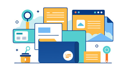 A collection of documents and papers are displayed in a colorful and creative way. Concept of organization and productivity, as well as the importance of keeping track of important information