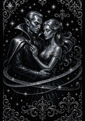 Wall Mural - Gothic vampire couple illustration