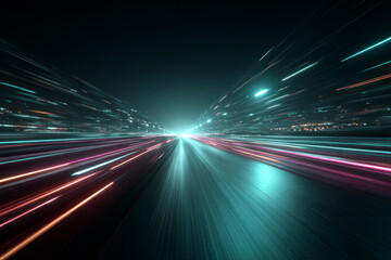 Wall Mural - Futuristic Highway with Speeding Light Trails