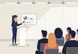 © David - Engaging business presentation by female speaker conference room digital insights professional environment audience perspective