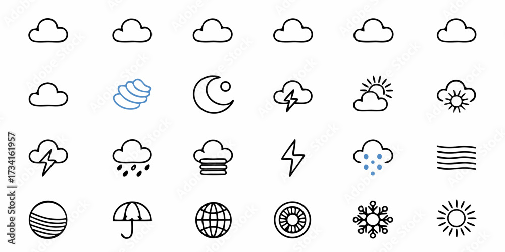 Weather Forecast Icons Set for App Design and UI, Featuring Clouds, Sun ...