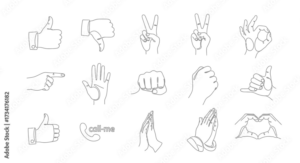 เวกเตอร์ Stock Collection of Hand Gestures Icons Representing Different ...
