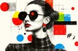 © miss_fortuna - Retro black outline of a girl and bright circles. Generative AI