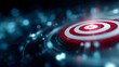 © Thares2020 - A red and white target board with a bright bullseye set against a dark abstract futuristic background with glowing blue lights