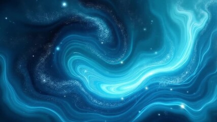 An ethereal abstract depiction of a swirling blue nebula with glittering stars against a dark cosmic background.