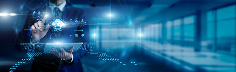 Platform as a service concept developer touch of smart platform as a service circuit board and hosted data on screen deployment scalability cloud application innovation system