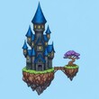 © PNG アセット - 青い屋根を持つ灰色の城が空中に浮かぶ