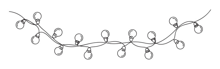 Wall Mural - Christmas garland in simple linear style. Garland with bulbs drawing with one continuous line.