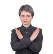 © 1STunningART - Portrait of furious woman deny and reject as holds arms crossed gesture. Stop sign, looking with anger, isolated on transparent background