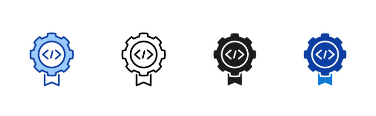 Software License icon set containing line, blue and glyph style vector icons