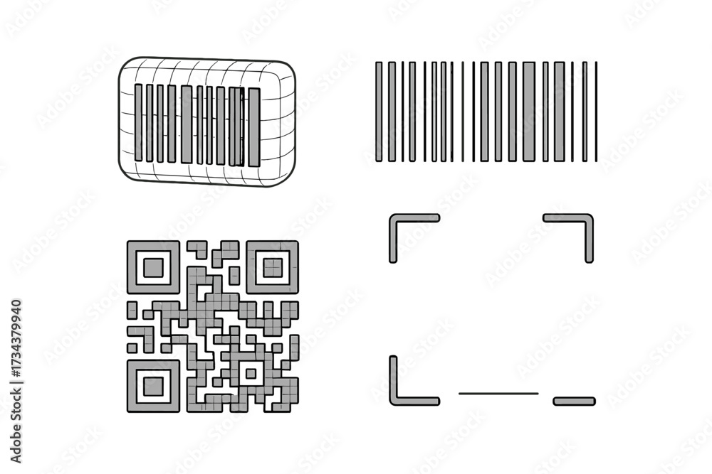 Vector de Stock Collection of various barcode types, QR code, and ...