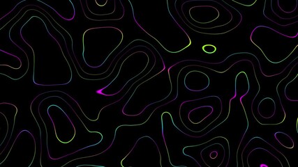 Wall Mural - Abstract seamless looped animation of neon light wavy line running loop background, lasers and lines random moving on black background