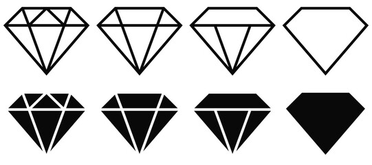 Wall Mural - Diamond Icon Set – Collection of Gemstone, Crystal, and Jewel Symbols in Vector Illustration
