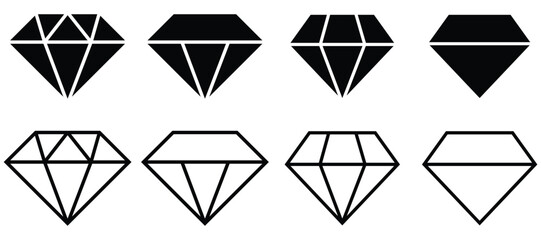 Wall Mural - Diamond Icon Set – Collection of Gemstone, Crystal, and Jewel Symbols in Vector Illustration