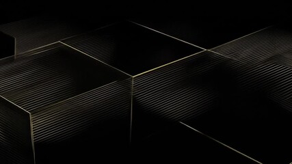 Abstract geometric shapes with lines and gold accents on dark background
