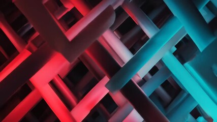 Abstract geometric shapes with neon lights and depth 3 d animation