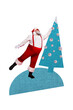 © deagreez - Vertical photo collage of happy old man hold bauble decorate new year tree wear santa claus costume winter isolated on painted background