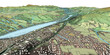 © Olivier-Tuffé - Concept de fond géographique - Données lidar HD - Vue aérienne de la topographie et occupation du sol d'un territoire - Rendu 3d modèle numérique de terrain et nuage de points Lidar HD