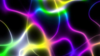 Wall Mural - cycled 3d animation. Abstract background with ascending colorful neon lines, glowing trails. Loop neon lines background