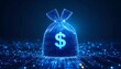 © Anas - Digital money bag glowing with dollar symbol with concept of online finance, and investment.