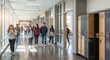 © Ofida Studio - Modern Bright School Interior With Students Walking in the Hallway