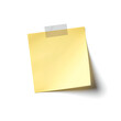 © MSTFARGINA - Describes a yellow sticky note paper with gray tape at the top, featuring a soft shadow against a white background in a minimal and clean design with a realistic style