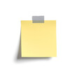 © MSTFARGINA - Describes a yellow sticky note paper with gray tape at the top, featuring a soft shadow against a white background in a minimal and clean design with a realistic style