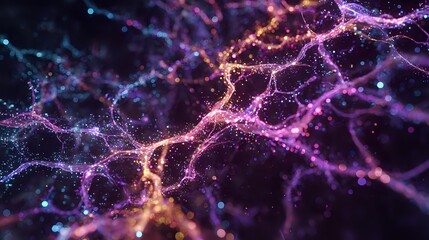 Wall Mural - Vibrant neuron web glowing in cosmic abstract style