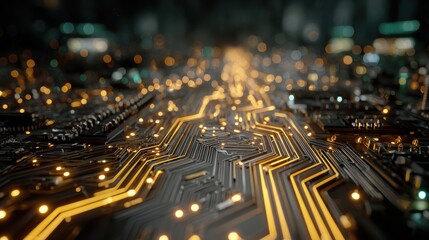 Wall Mural - Mesmerizing Glowing Patterns on Circuit Board with Intricate Design