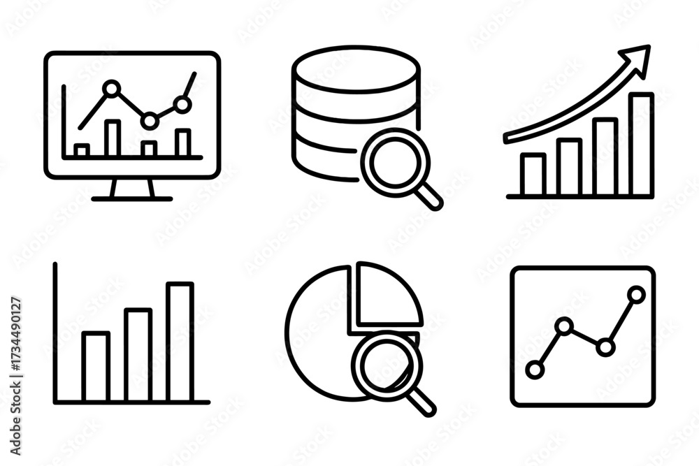 Data analysis line icon set. Vector symbols for big data analytics ...