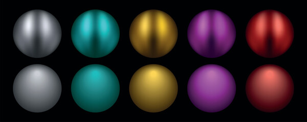 Glossy Round Button Icon Set in Colorful 3D Sphere Style with Glass Reflection for Web and App Design Vector Illustration