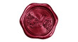 © Emilia - Isolated ornate scarlet red sealing wax stamp with a letter, great for invitation envelope seal