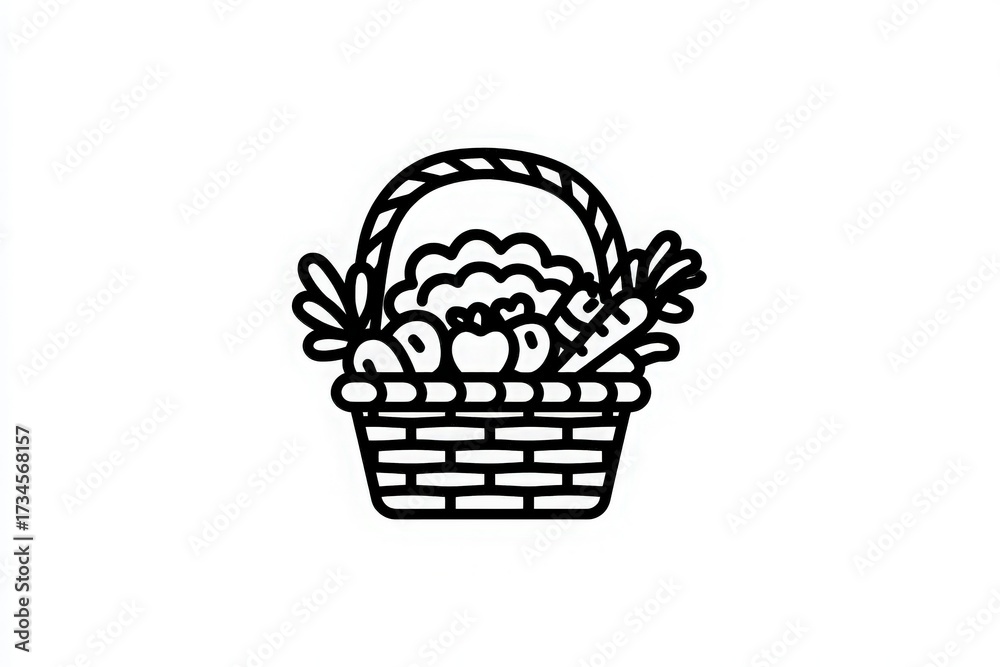 A woven basket filled with fresh vegetables including carrots, tomatoes, and lettuce showcases healthy eating. The simple design emphasizes the importance of fresh ingredients for cooking.