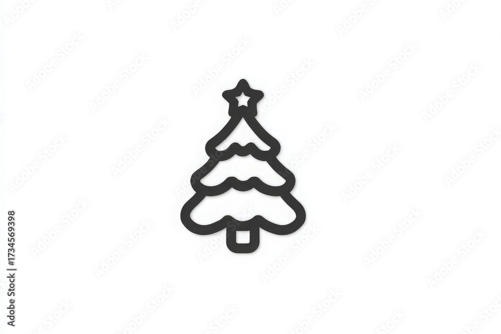 A black outline drawing of a Christmas tree with distinct layers and a star on top. This design can be used for holiday crafts, party invitations, or festive decorations.